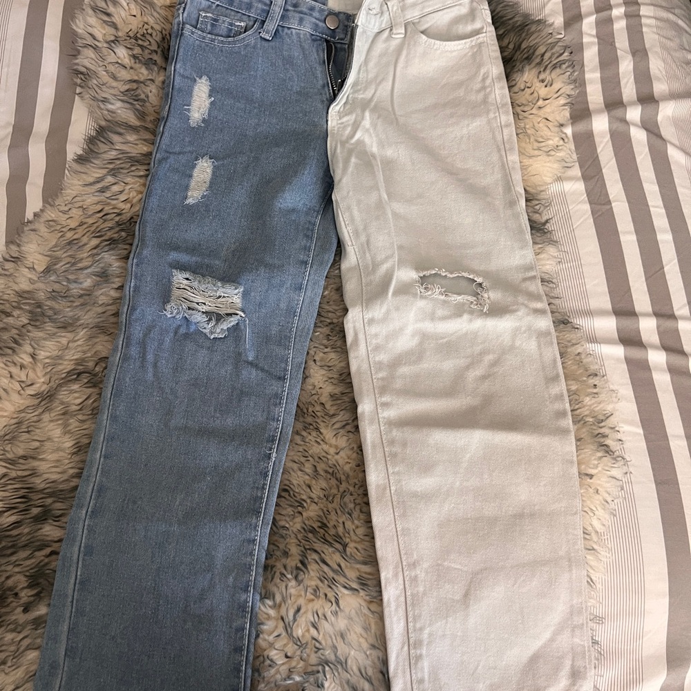 SHEIN Kids Blue and White Distressed Jeans